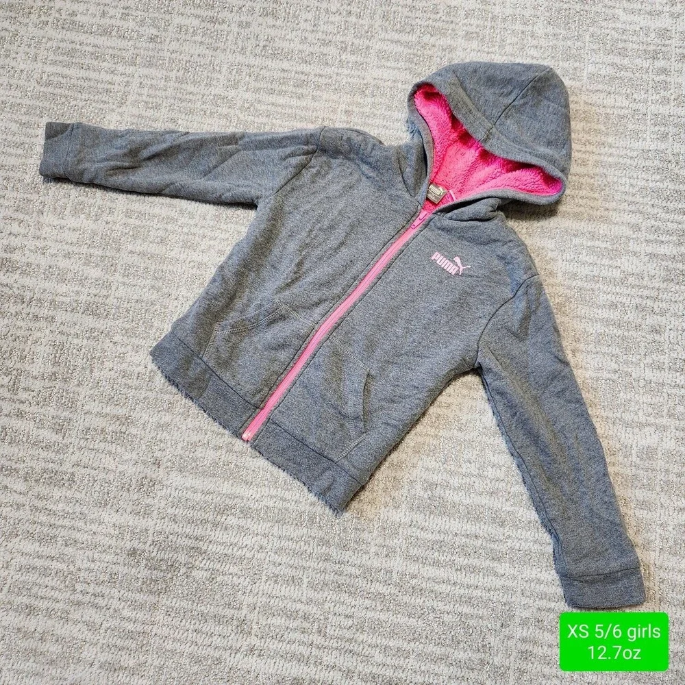 Puma girls heavyweight sherpa lined hoodie jacket grey pink size XS 5/6